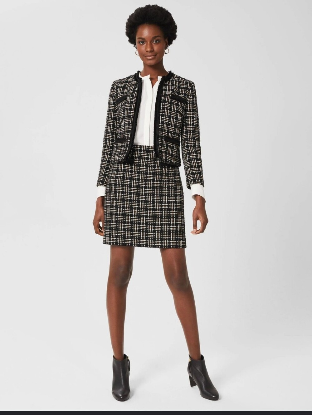 Hobbs ALEXIS LONDON Black & White Tweed Collarless Jacket CLASSIC Suit 10 Set